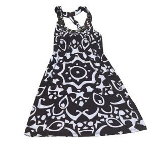 90's Tribal Beaded Scoop‎ Open Racerback Shelf Bra Mini Slip Dress Brown Sz S